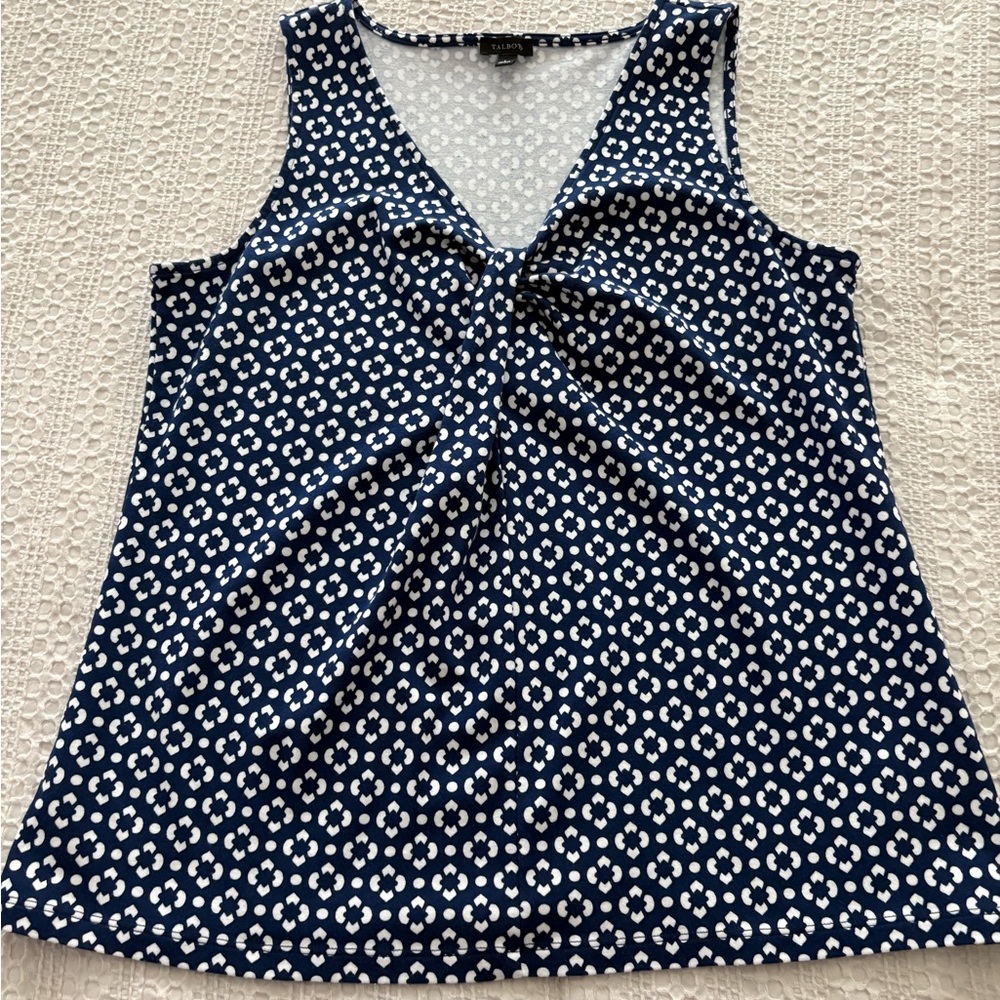 Talbots Navy and White Geometric Tank Top